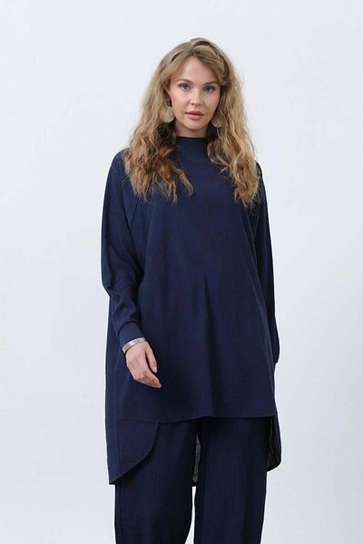 Puane Women's Back Seam Detailed Double Trousers Suit Navy Blue 14228