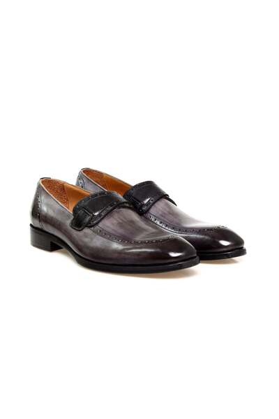 Butik GRİ RENK BAĞCIKSIZ HAKİKİ DERİ ERKEK AYAKKABI