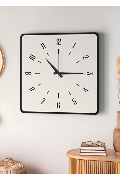 LUPOKRAFT Modern Tasarım Ahşap Duvar Saati | Siyah & Beyaz MDF | 48cm Büyük Boy
