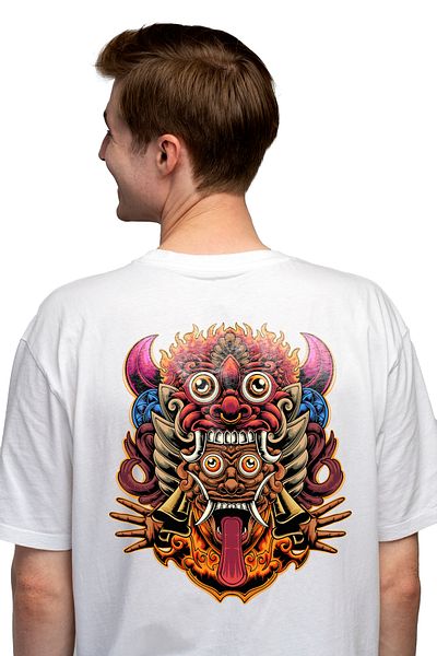 StoryGift Romania Men's T-shirt With Totem, Mayan, Hands, Demons, With Back Print, 100% Cotton, White, X Stg
