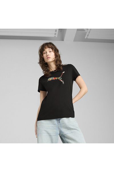 Puma Tricou cu grafică florală și logo pentru pisică, pentru femei