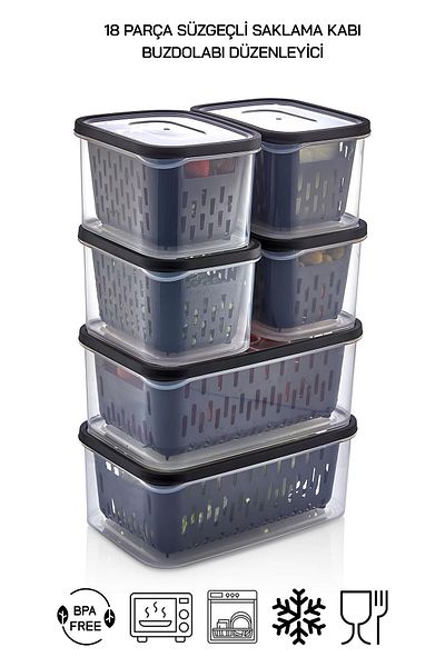 HOMENIVA 18 Piece Refrigerator Storage Set with Transparent Fresh Drainer