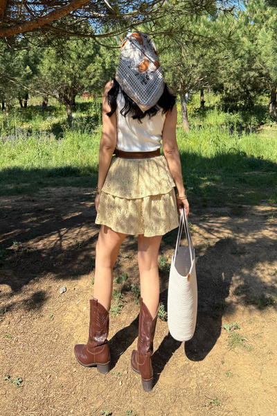 Seda Yalçın Atelier Yellow Lace Ruffle Skirt