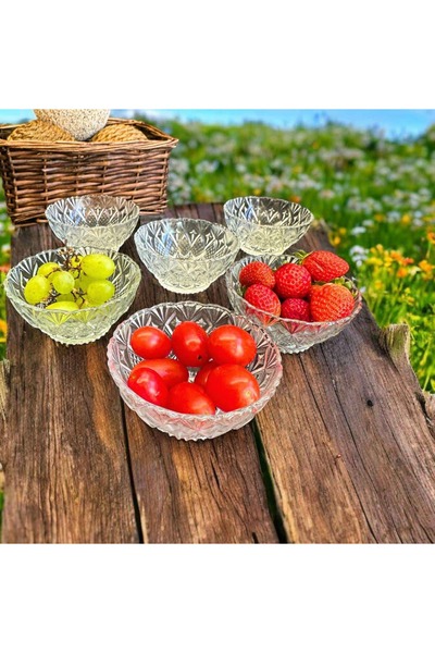 ÇEÇEN HOME (6 adet) Kristal Cam Kase Reçel-Çerez-Meyve-Yoğut-Sunum Kasesi