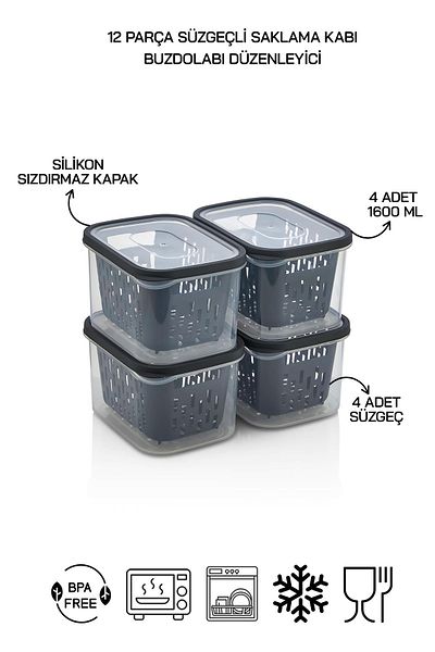 HOMENIVA 12 Piece Refrigerator Storage Set with Transparent Fresh Drainer