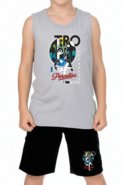 FYK KİDS Boy's Tropical Printed Top-Bottom Suit