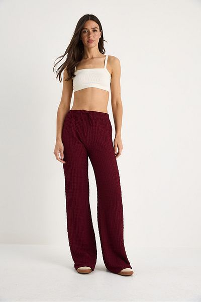 Bianco Lucci Pantaloni de vară Seersucker pentru femei, cu talie elastică, cu detaliu de cravată, cu croiala relaxată 2234 60283348