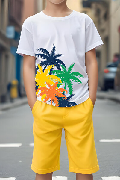 FYK KİDS Boy's Palm Tree Printed Top and Bottom Set