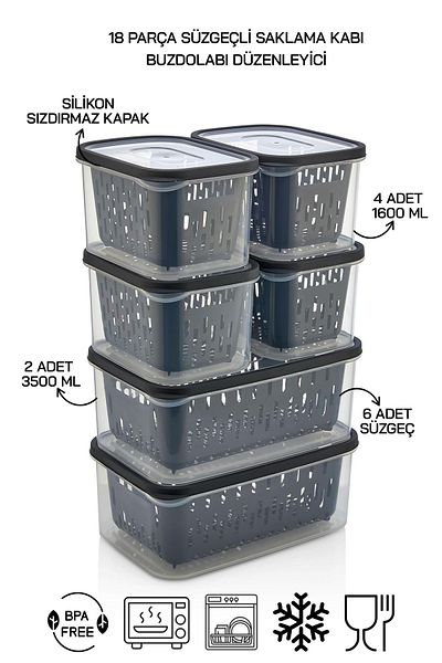HOMENIVA 18 Piece Refrigerator Storage Set with Transparent Fresh Drainer