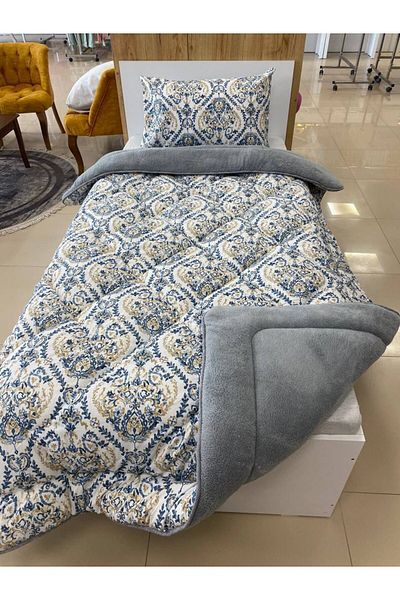 VİLERA HOME Blue-White Soft Welsoft Single Personality Quilt (with Pillow Case)