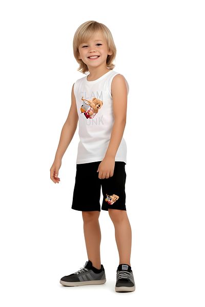 FYK KİDS Boy's Slam Dunk Printed Top-Bottom Kit