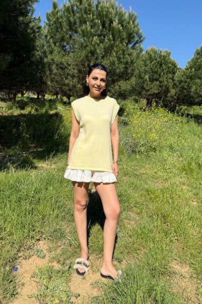 Seda Yalçın Atelier Κίτρινη μπλούζα πλεκτό μηδενικής μανίκια