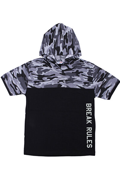 FYK KİDS Boy's 3-Piece Camouflage Patterned Capri-Printed T-Shirt - Camouflage Patterned Sweatshirt Bottom Top Set