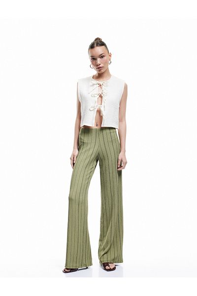 Koton Elastic Waist High Waist Striped Wrap Wide Leg Trousers