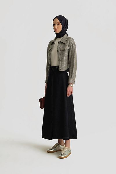 Armine Cross Denim Skirt 25Yd9126 Dark Navy Blue