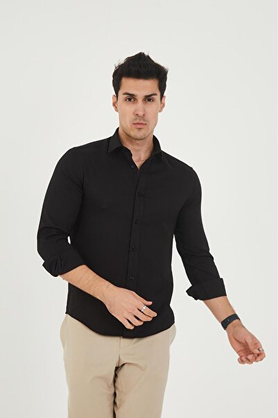 jack carisma BLACK- L قماش قابل للتمدد قميص رجالي من القطن فريش S قصة ضيقة