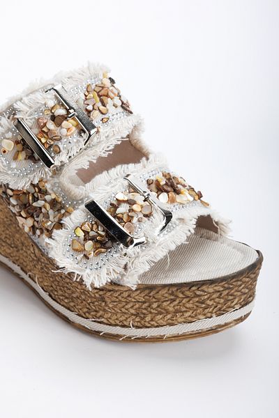 AYDOĞDU by ünal Alaçatı Stylish Wedge Sole Beige Slippers - 20400