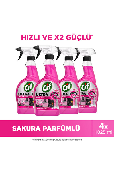 Cif Ultra Sprey Sakura Parfümlü Kir ve Yağ Sökücü 1025 ml x4