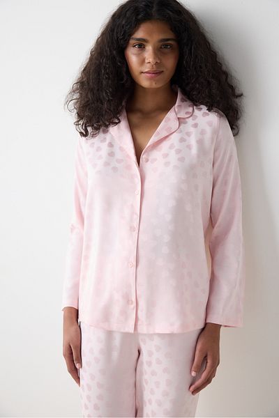 Penti Pink Heart Satin-Hemd-Hosen-Pyjama-Set – Penti Loves Paris Collection
