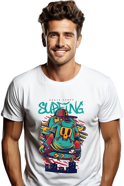StoryGift Romania Tricou bărbătesc cu text în engleză, surfing boy on skateboard skull tricou, Sstg