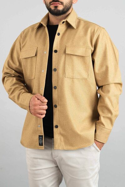 bombe Ανδρικό μπεζ εποχιακό περιστασιακό πουκάμισο με αθλητικό κομμένο παλτό με κουμπωτά