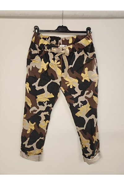 della moor Women's Beige Italian Camouflage Pattern Pants