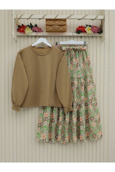Modamorfo Floral Patterned Belted Double Suit