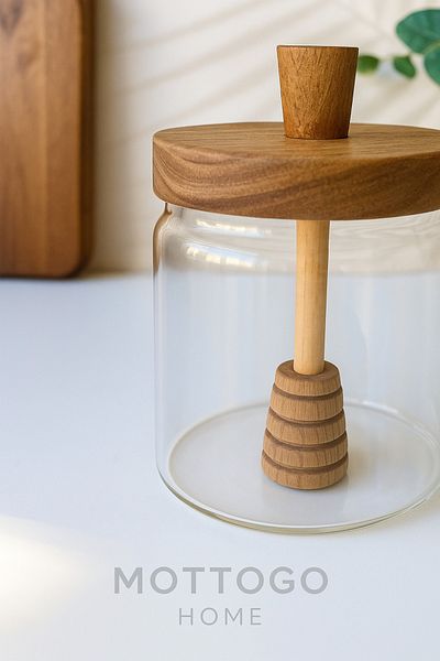 Mottogo Acacia Lid Glass Honey Jar – 450 ml