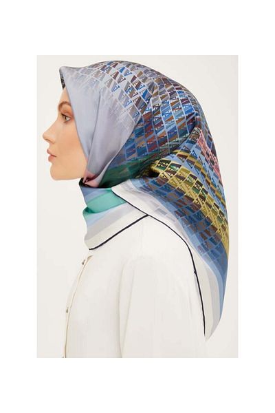 Armine Σειρά Nostalgia Silk Sura Scarf 8934DS-50 Μοτίβο με λογότυπο CREAM-BEBE BLUE