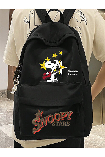 Minga London Siyah Snoopy Star Singer New Season Baskılı Okul, Kurs, Sırt Çan...