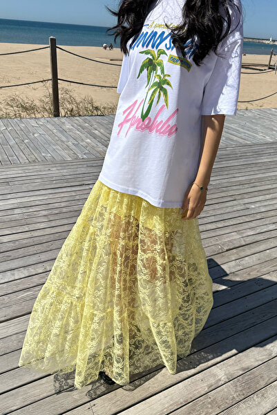 Seda Yalçın Atelier Yellow Lined Lace Skirt