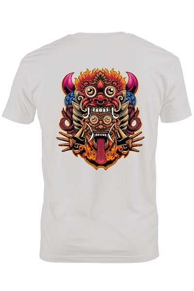 StoryGift Romania Men's T-shirt With Totem, Mayan, Hands, Demons, With Back Print, 100% Cotton, White, X Stg