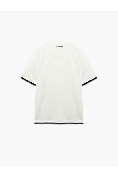 Koton Crew Neck Color Contrast Regular Fit Cotton Tok Fabric Short Sleeve T-Shirt