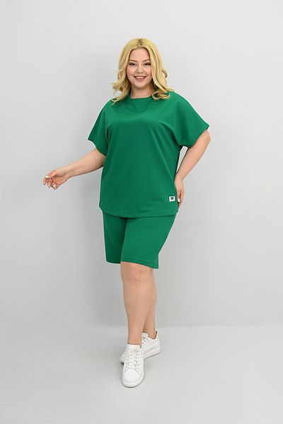 Koza Butik Women's Plus Size Short Sleeve Label Detailed Shorts Set 8194-25