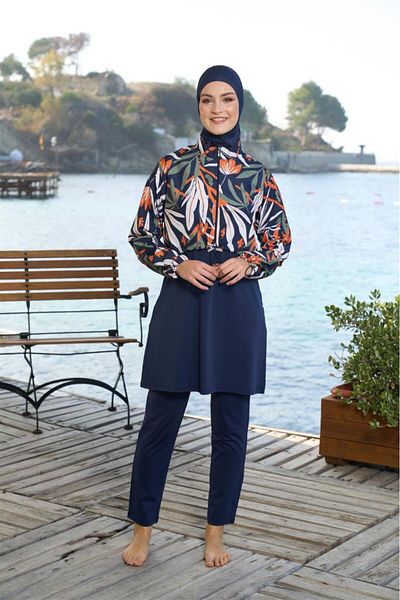 Estiva Digital Printing Cropped Woven Full Covered Hijab Swimsuit