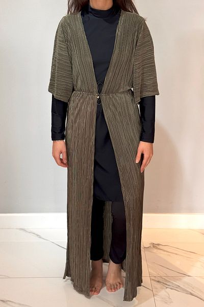 Remsa Mayo Pleated Kimono Pareo Kaftan Connectable Rpk004 Khaki