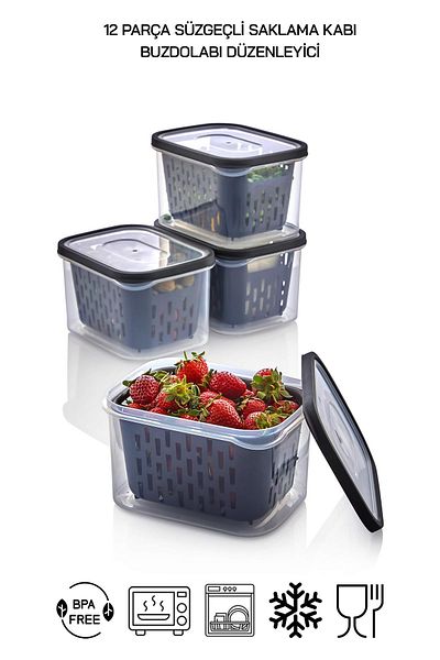 HOMENIVA 12 Piece Refrigerator Storage Set with Transparent Fresh Drainer