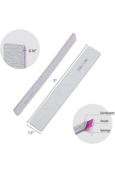 LA PERLA TECH 10 Nail File 100/180 Grit for Acrylic Nails, Professional Buffering Files Double Sided