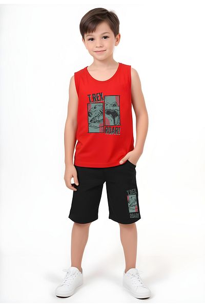 FYK KİDS Boy's Printed Zero Sleeve Trex Roar Top-Bottom Suit