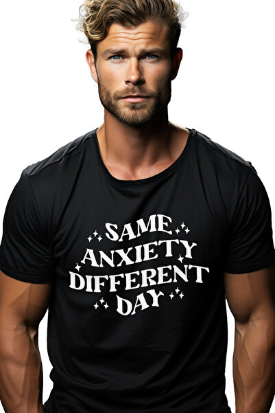 StoryGift Romania Men's T-shirt With The Text "same Anxiety, Different Day" -...