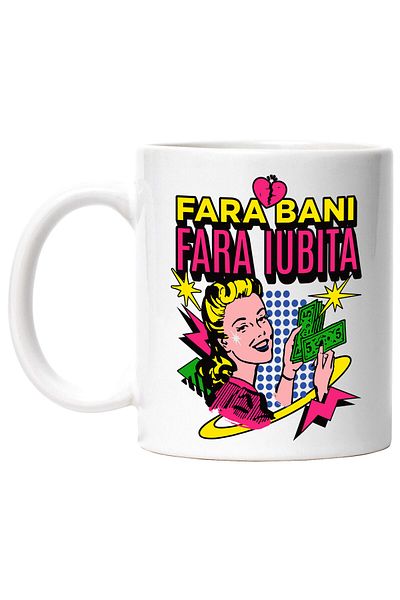 StoryGift Romania Mug with Retro Woman counting money banknotes, text no money no girlfriend, Ceramic, With,STG