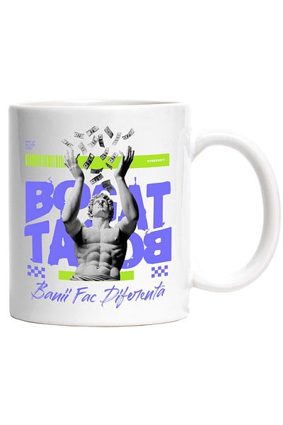 StoryGift Romania Mug with Statue Throwing Money Banknotes, Text Money Makes a Difference, Ceramic, 3, With, STG