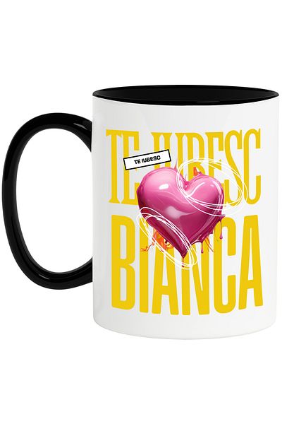 StoryGift Romania I Love You Bianca Mug, Love, Heart, Valentine's Day, Valentine's Day, Wave, With, STG
