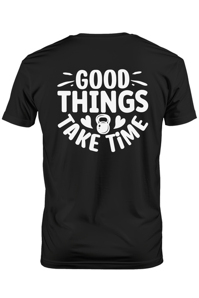 StoryGift Romania Tricou bărbătesc cu inimioare și textul „Lucrurile bune iau timp” - Good Things Take Time Stg