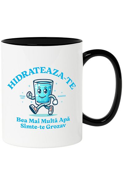 StoryGift Romania Mug with Glass Merry Walker Text Hydrate Drink More Water, Ceramic, 330, Cu, STG