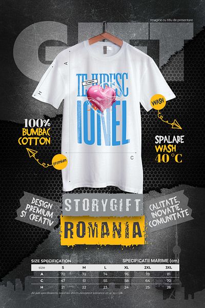 StoryGift Romania Tricou bărbătesc Te iubesc Ionel, Dragoste, Inimă, Dragoste, Sfântul Valentin, Dragobete, Vale Stg