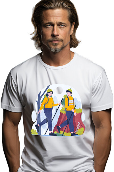 StoryGift Romania Tricou bărbătesc cu liliac, copaci, natură, drumeții, rucsa...