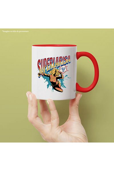 StoryGift Romania Super Larisa Mug, Superhero I'm Here for You, 330ml, Ceramic with Red Handle, With ,STG