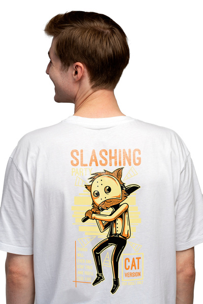 StoryGift Romania Tricou bărbătesc cu pisică portocalie costumată cu mască și...