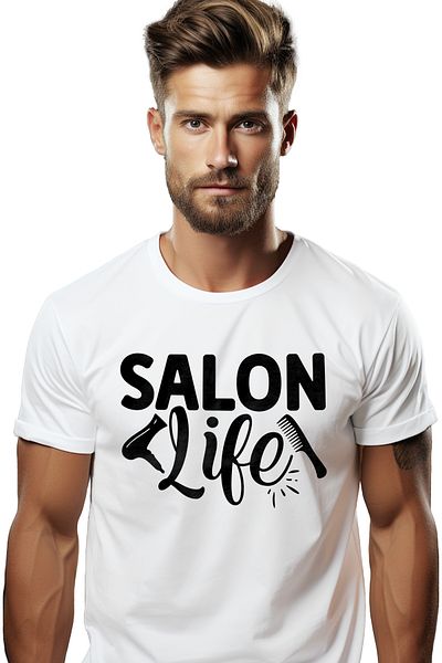 StoryGift Romania Men's T-shirt with the text in English "Salon life" - life at the salon with print on Fat STG